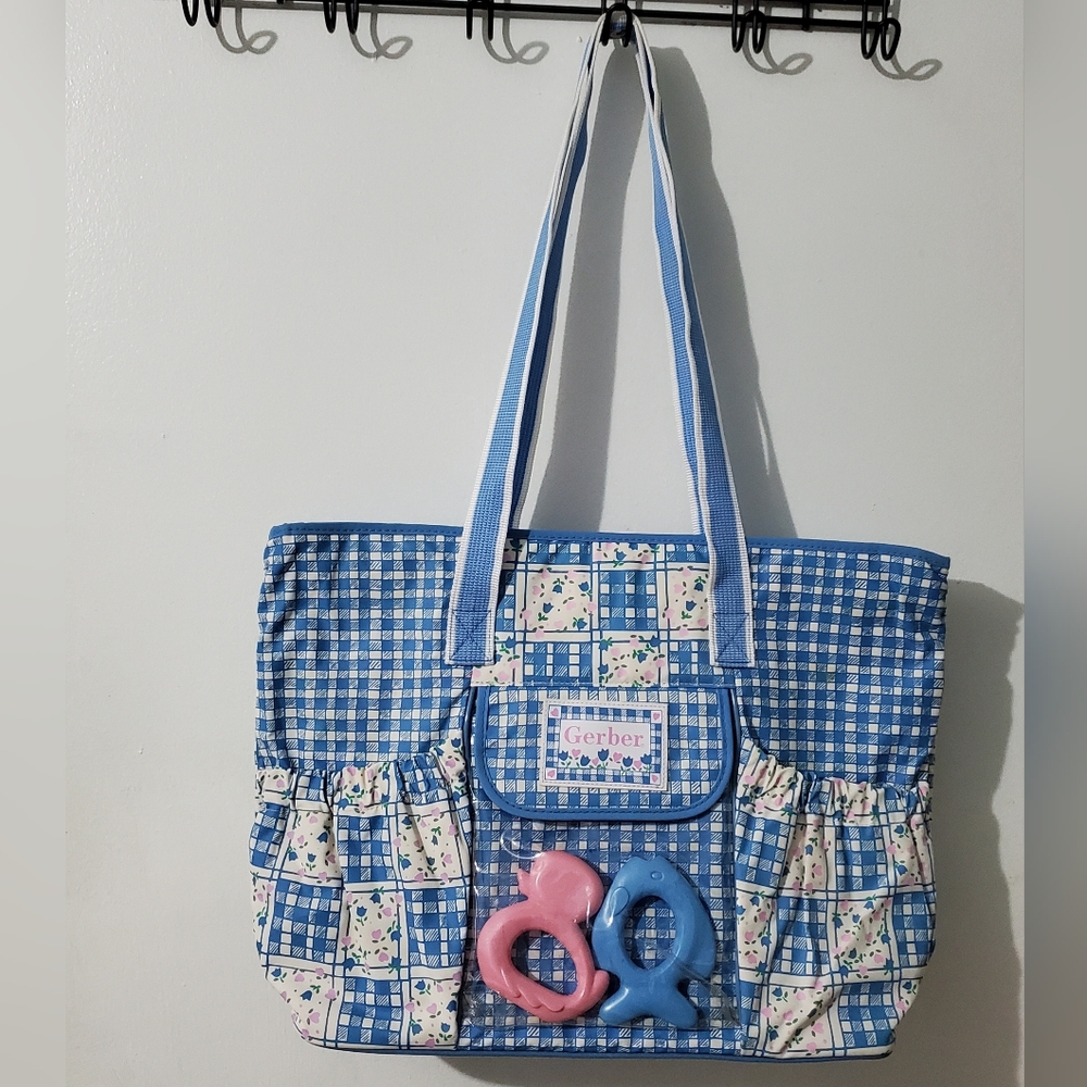 2003, Gerber Floral Checkered Diaper Bag New Without Tags
